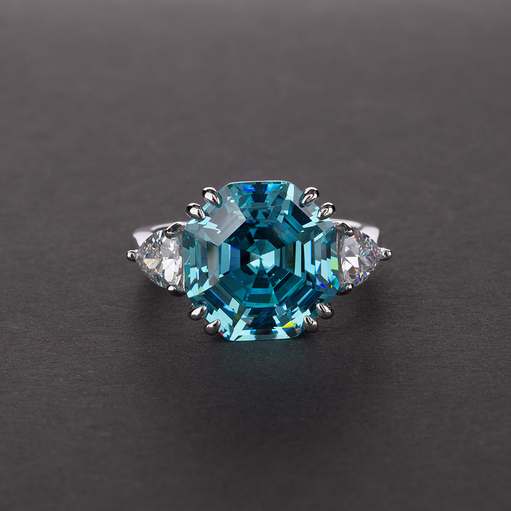 Asscher Cut Double Prongs Sterling Silver Ring