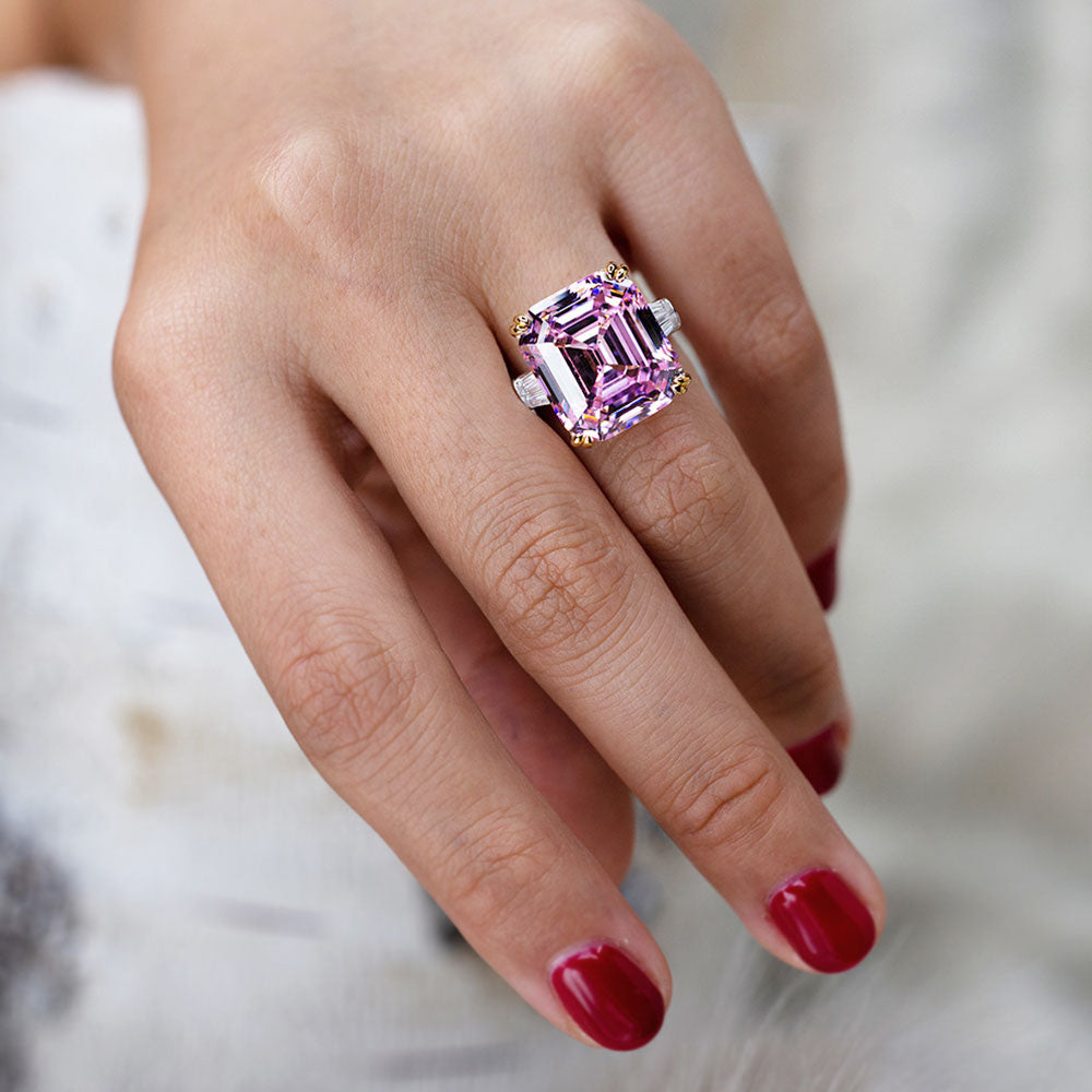 Asscher Cut Gemstone Sterling Silver Ring