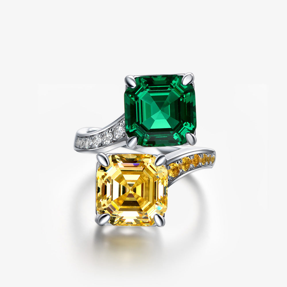 Asscher Cut Dual Stone Adjustable Silver Ring