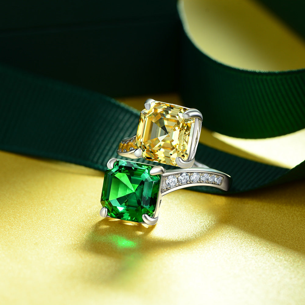 Asscher Cut Dual Stone Adjustable Silver Ring