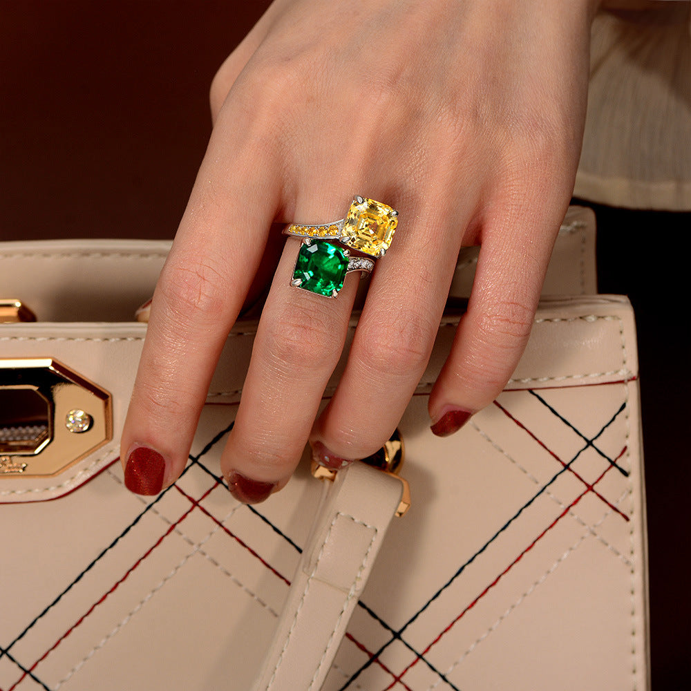 Asscher Cut Dual Stone Adjustable Silver Ring