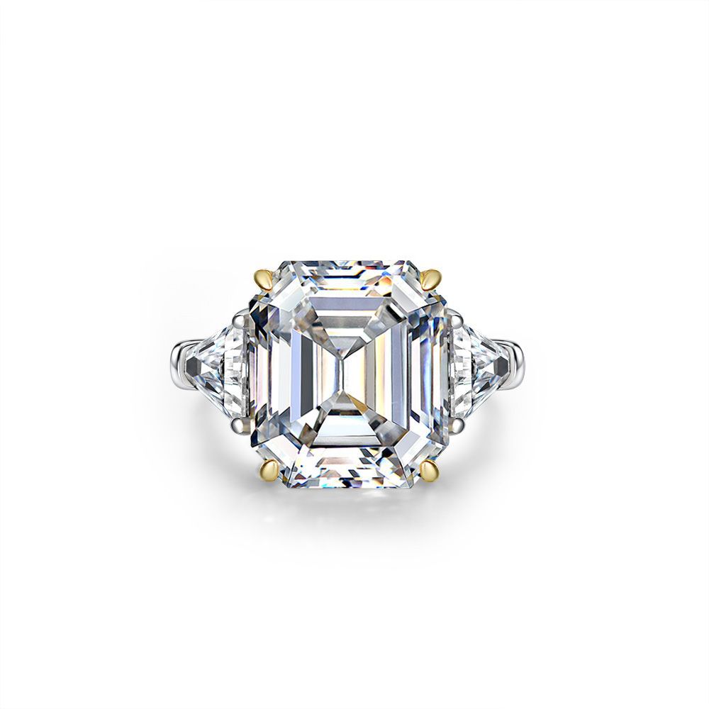 Asscher Cut Gemstone Golden Claw Sterling Silver Ring