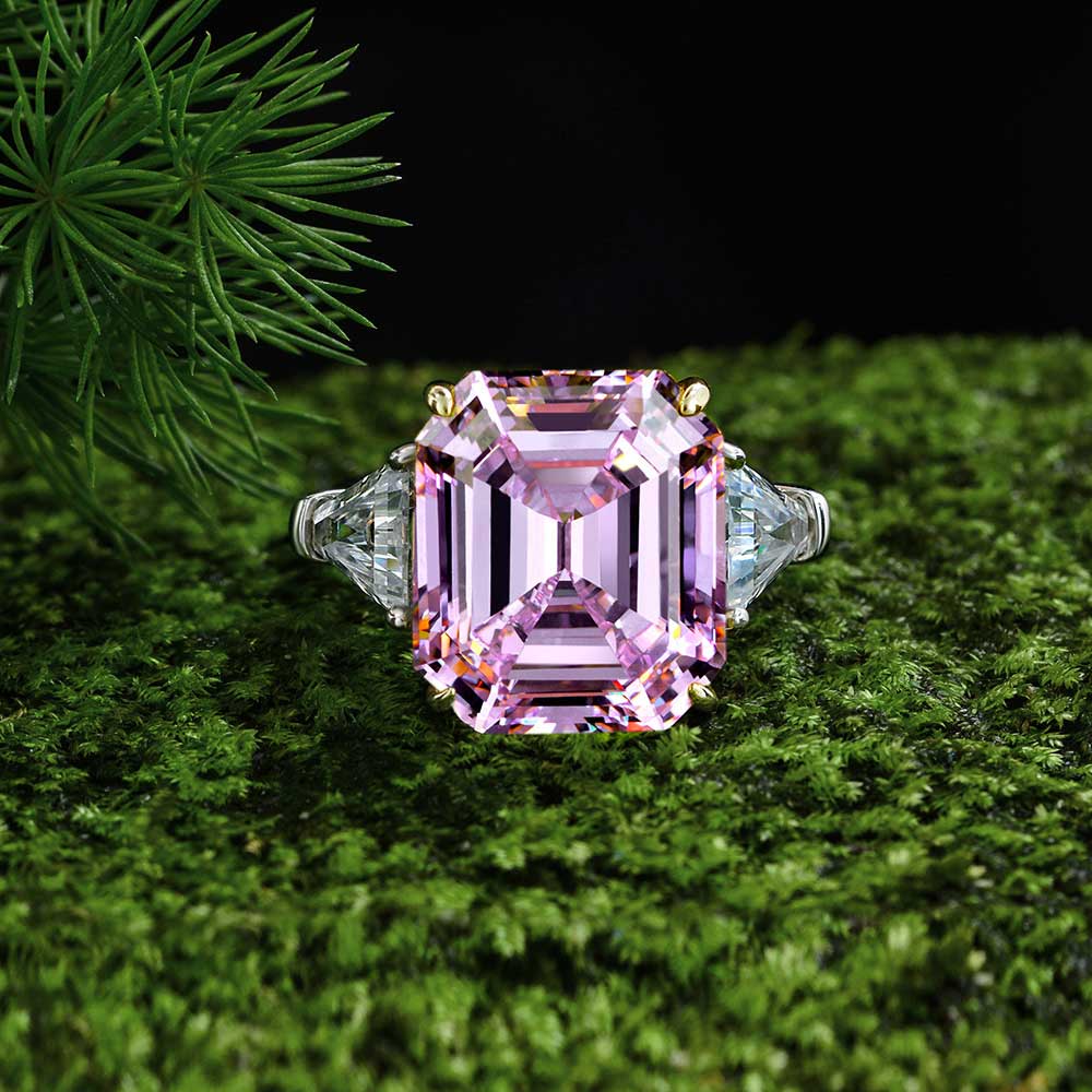 Asscher Cut Gemstone Golden Claw Sterling Silver Ring