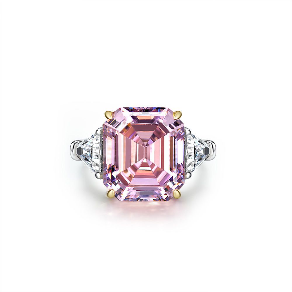 Asscher Cut Gemstone Golden Claw Sterling Silver Ring