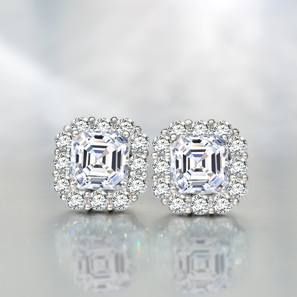 Asscher Cut Gemstone Sterling Silver Ear Stud