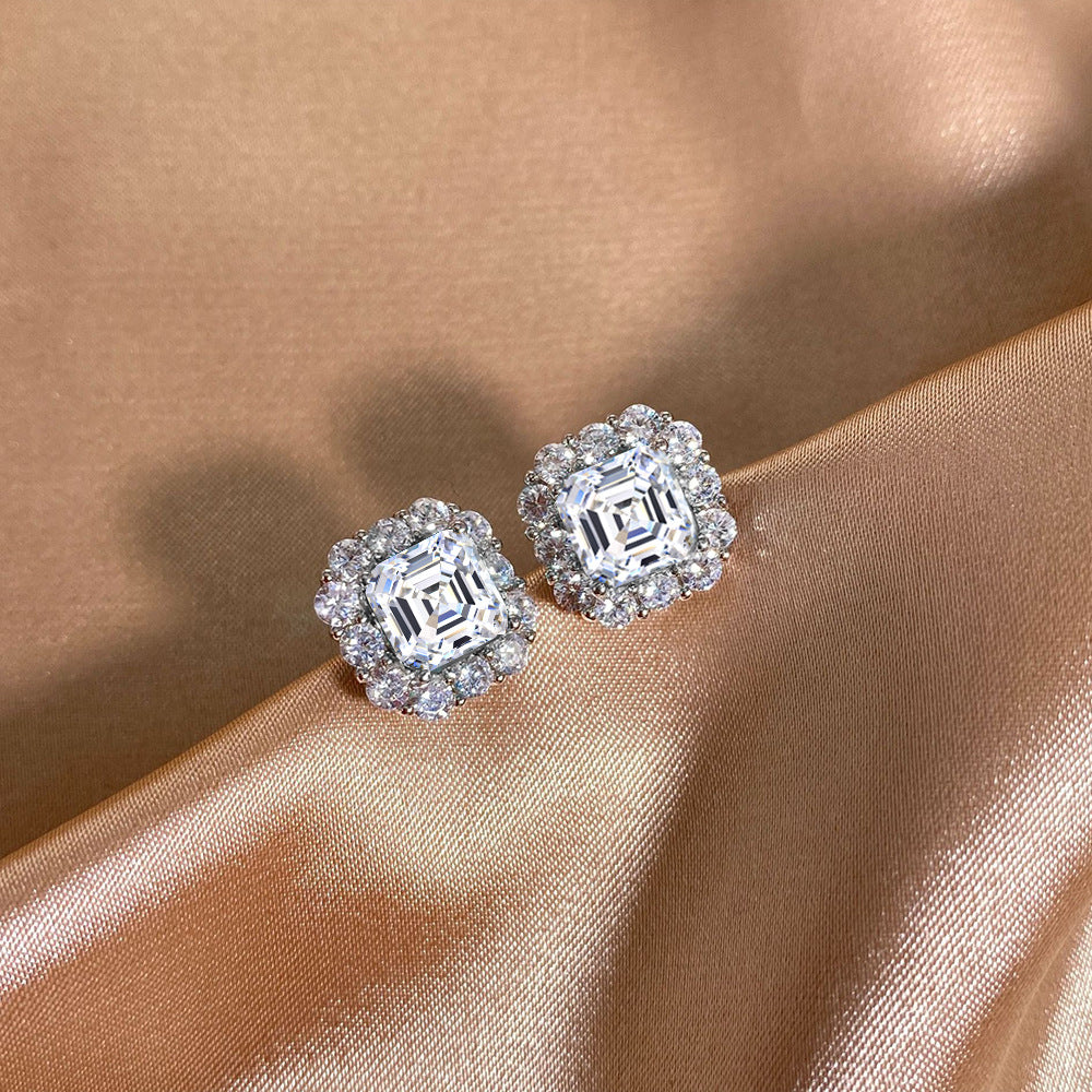Asscher Cut Gemstone Sterling Silver Ear Stud