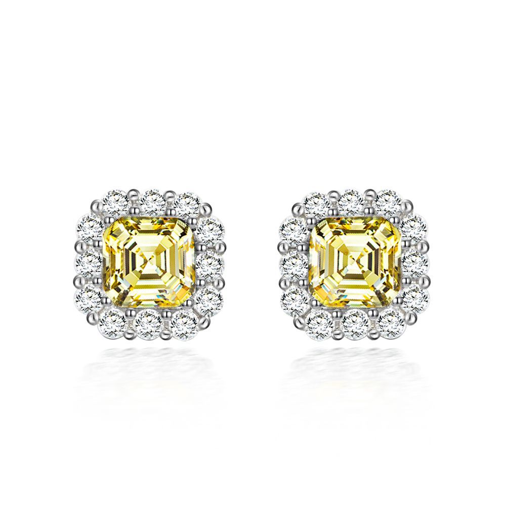 Asscher Cut Gemstone Sterling Silver Ear Stud
