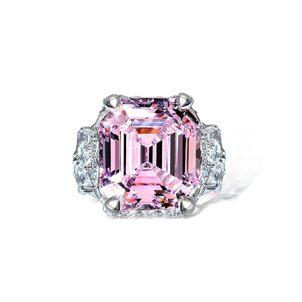 Asscher Cut Rose Quartz Gemstone Sterling Silver Ring