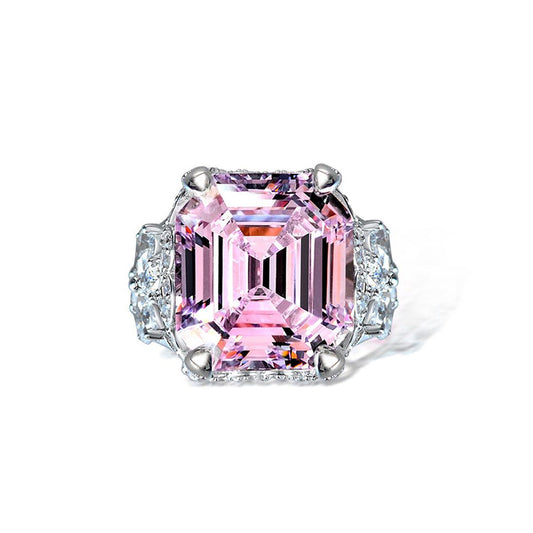 Asscher Cut Rose Quartz Gemstone Sterling Silver Ring