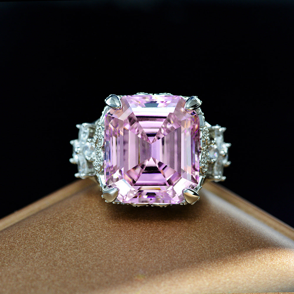 Asscher Cut Rose Quartz Gemstone Sterling Silver Ring