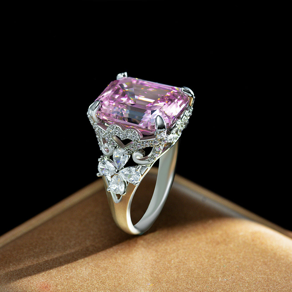 Asscher Cut Rose Quartz Gemstone Sterling Silver Ring