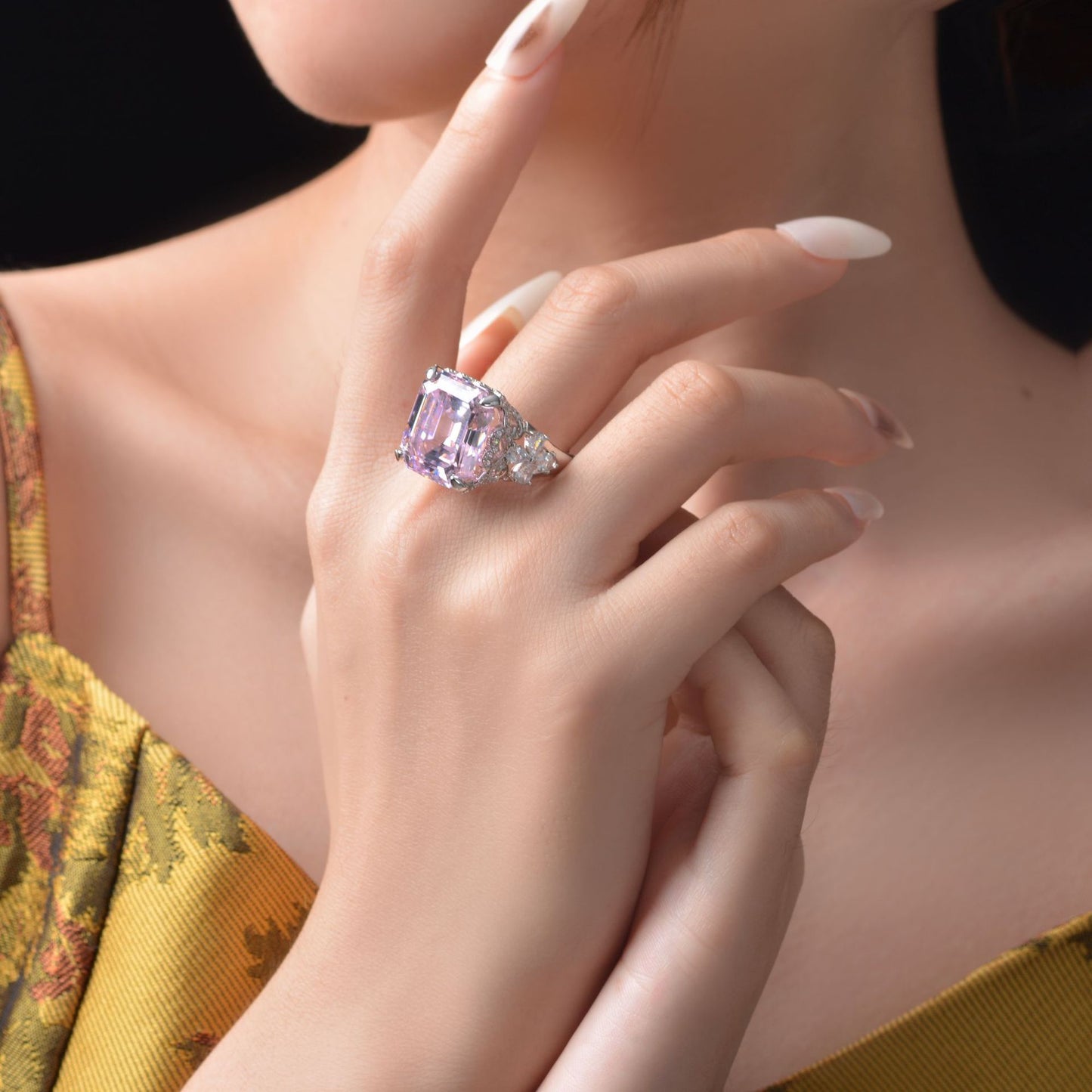 Asscher Cut Rose Quartz Gemstone Sterling Silver Ring