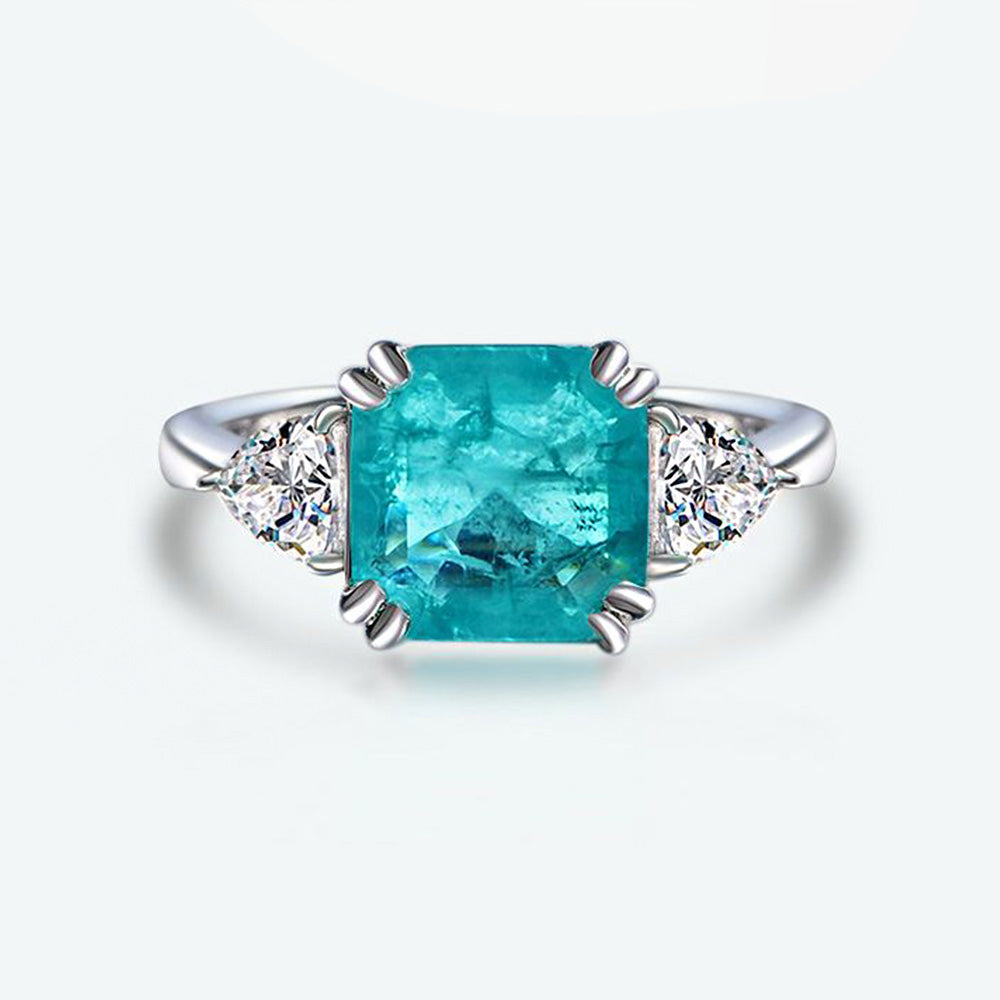 Asscher Cut Paraiba Sterling Silver Ring