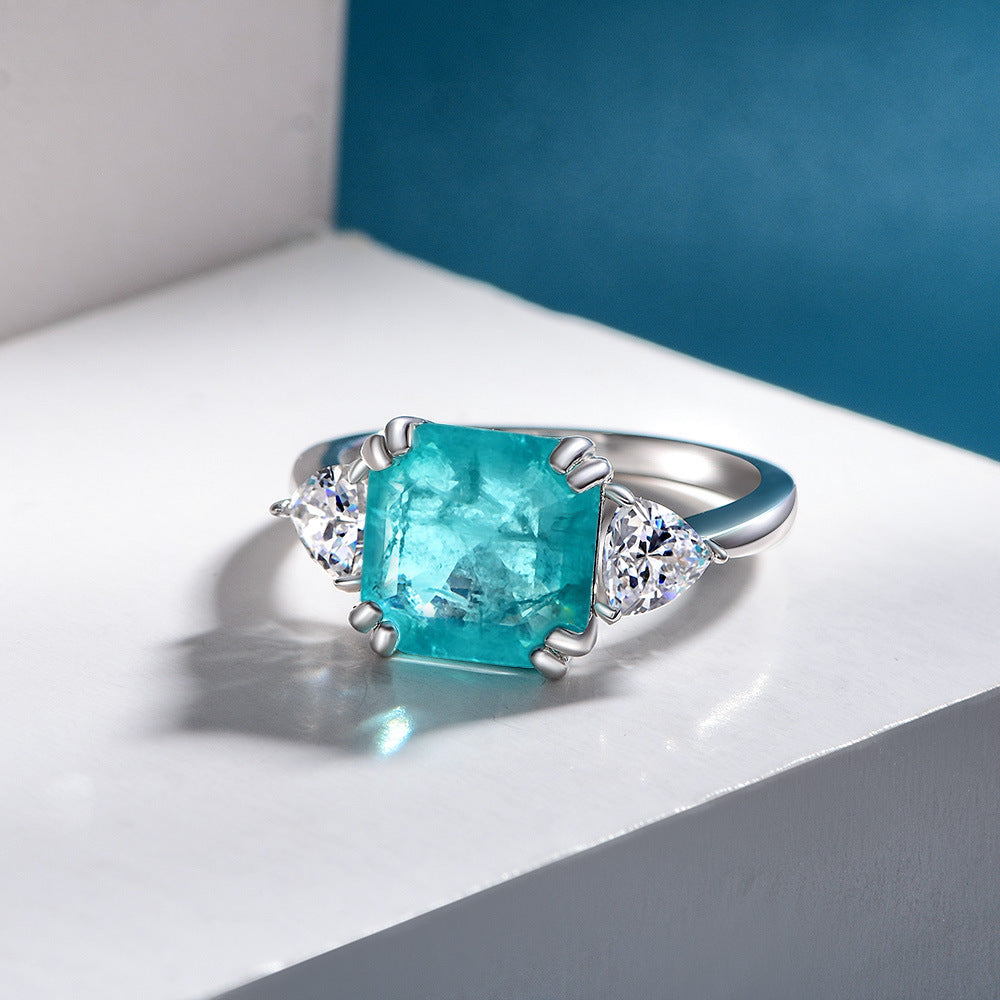 Asscher Cut Paraiba Sterling Silver Ring