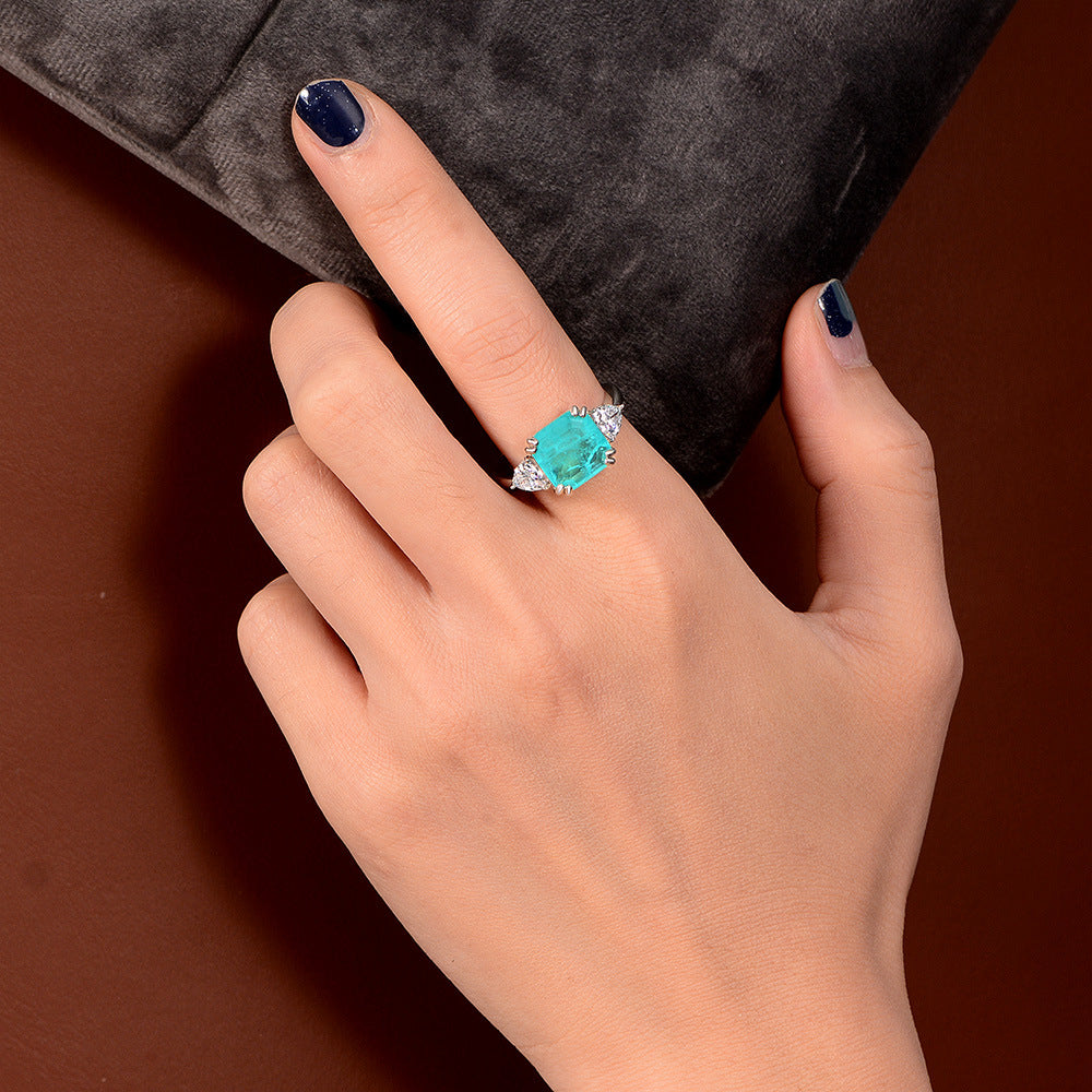 Asscher Cut Paraiba Sterling Silver Ring