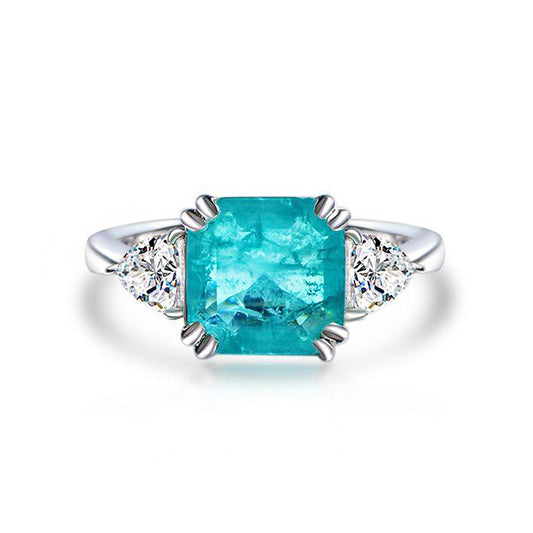 Asscher Cut Paraiba Sterling Silver Ring