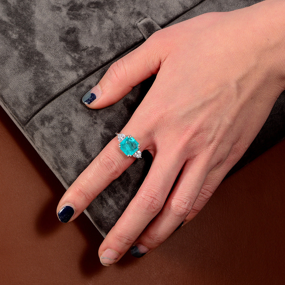 Asscher Cut Paraiba Sterling Silver Ring