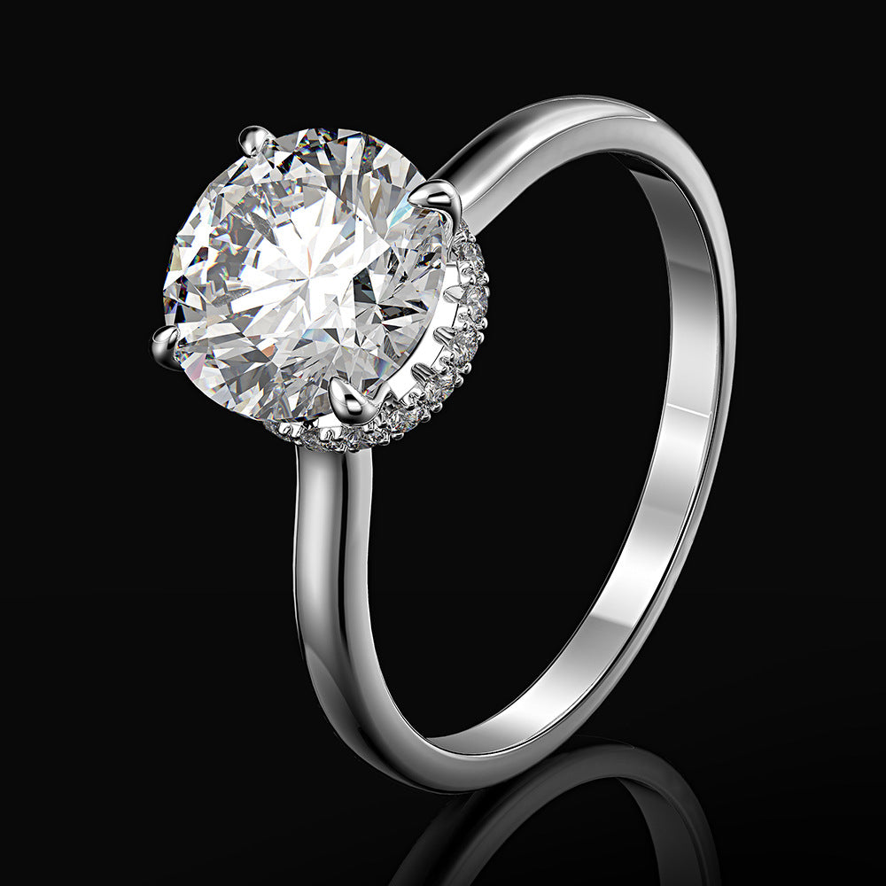 Classic Four Prong Setting Silver Engagement Ring