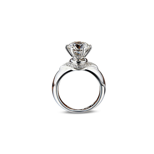 Classic Round Cut Six Prongs Silver Ring
