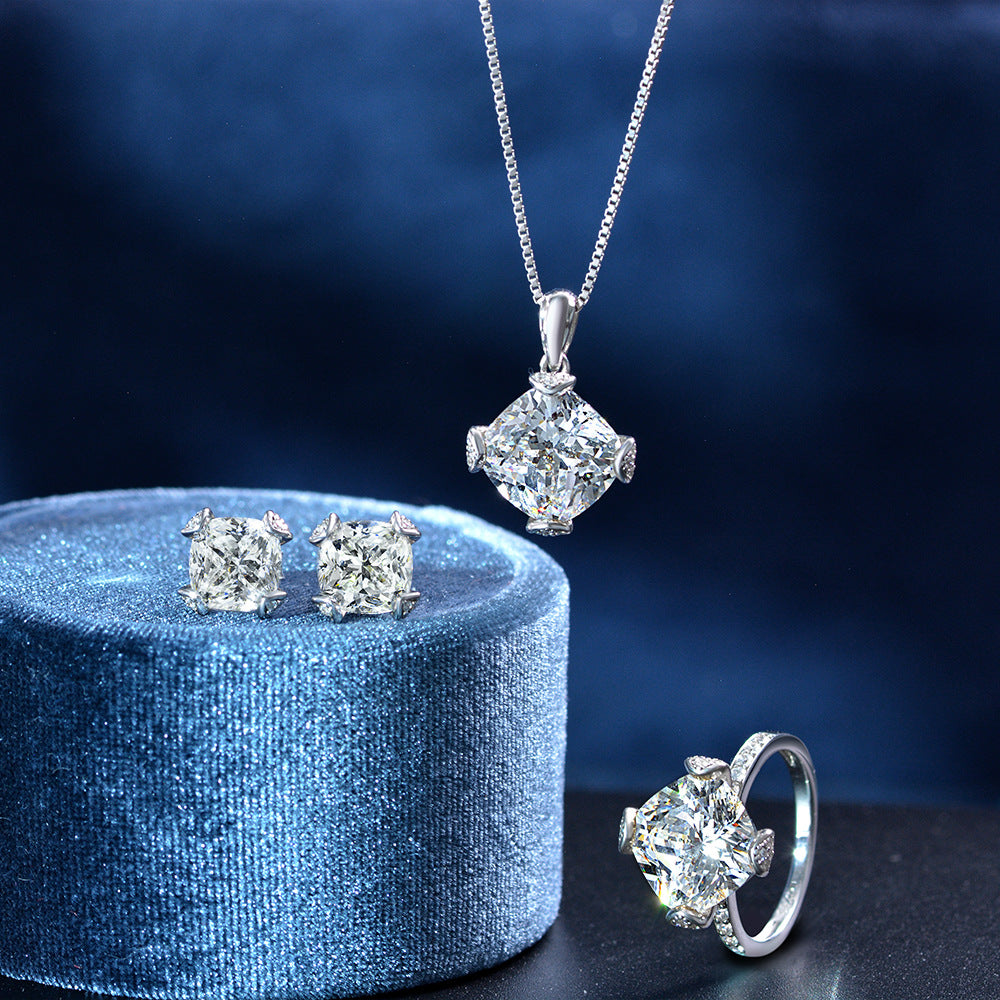 Cushion Cut Classic Four Claws Silver Ring