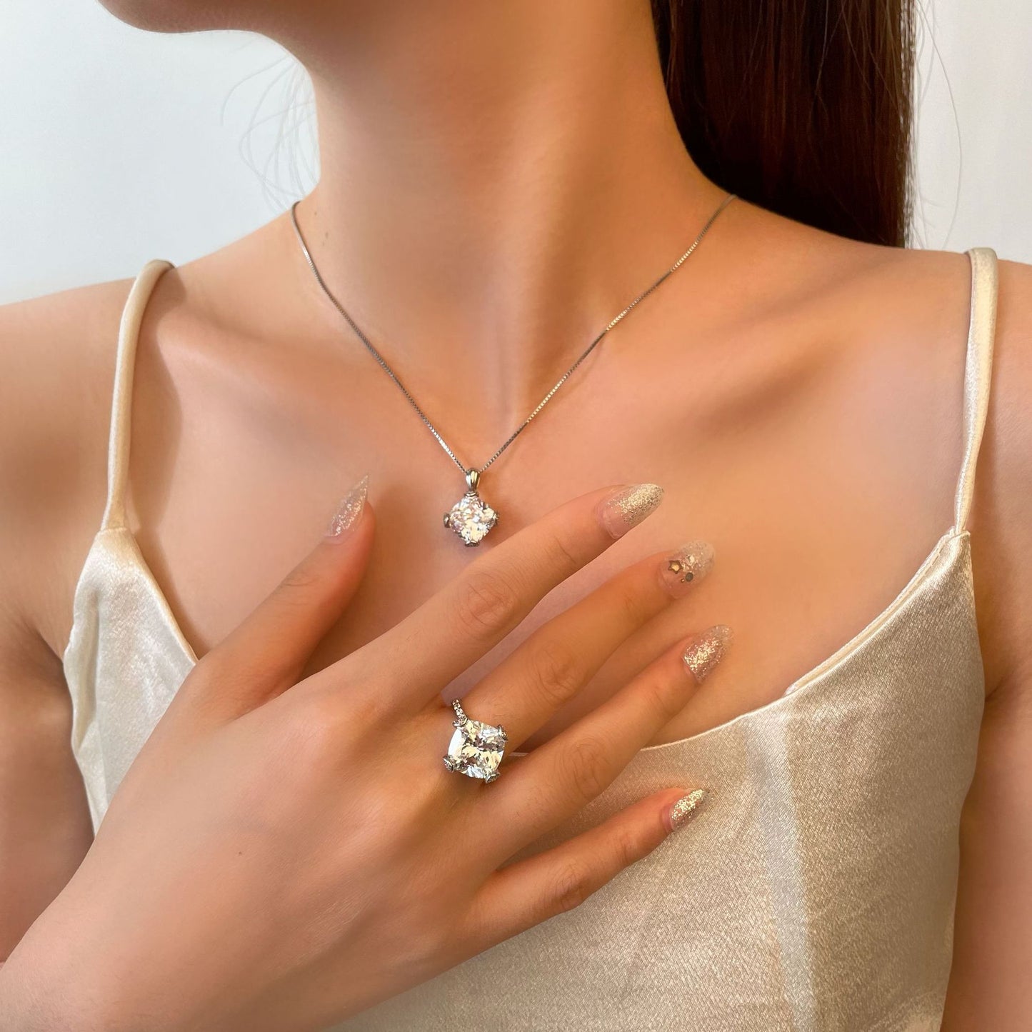 Cushion Cut Classic Four Claws Silver Ring