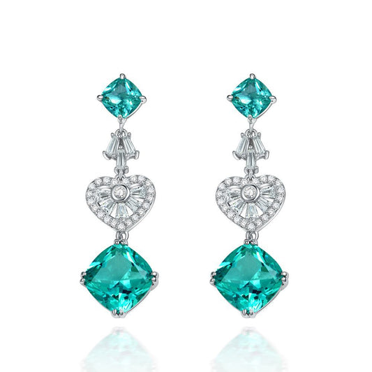 Cushion Cut Paraiba Stone Silver Earring