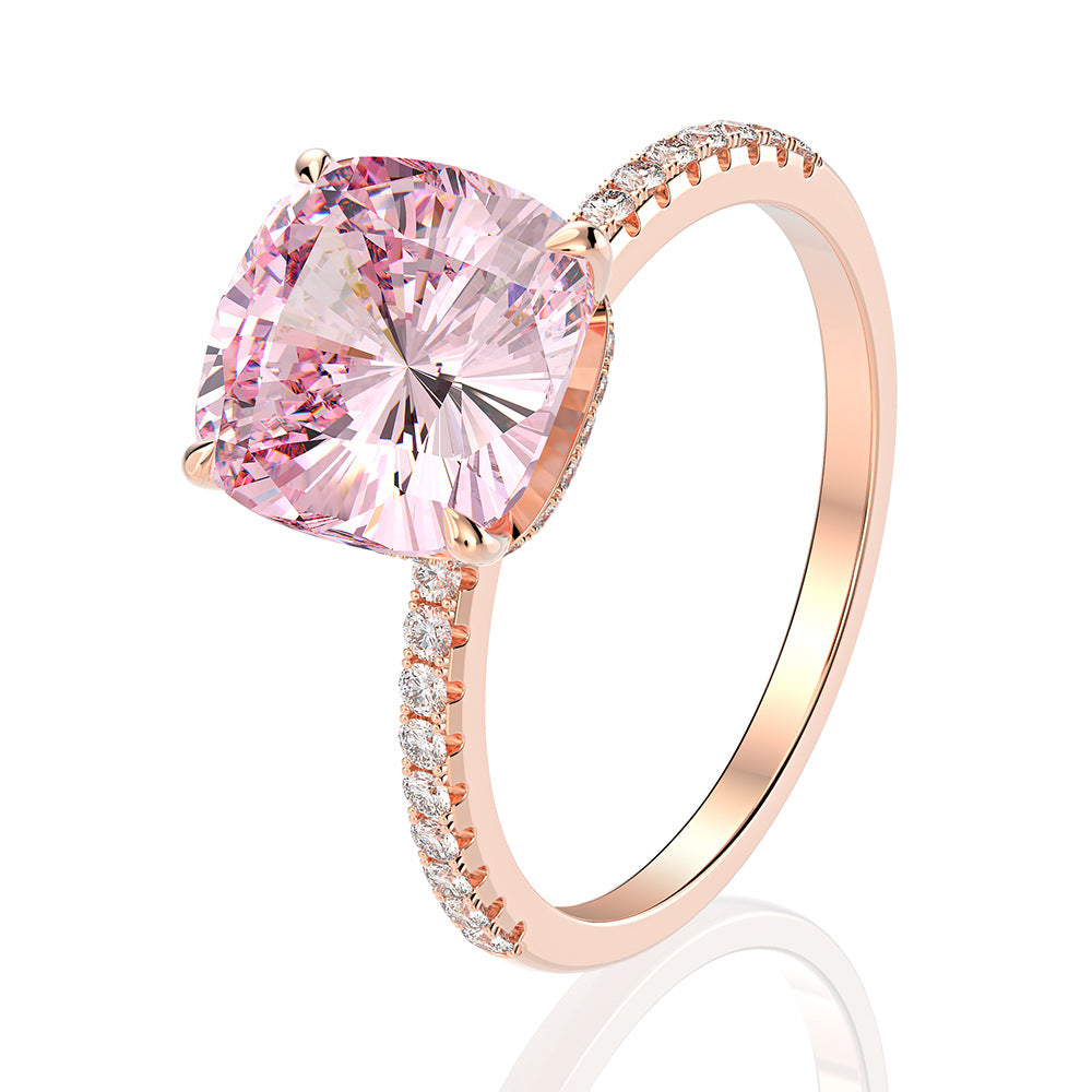 Cushion Cut Rose Quartz Gemstone Silver Ring