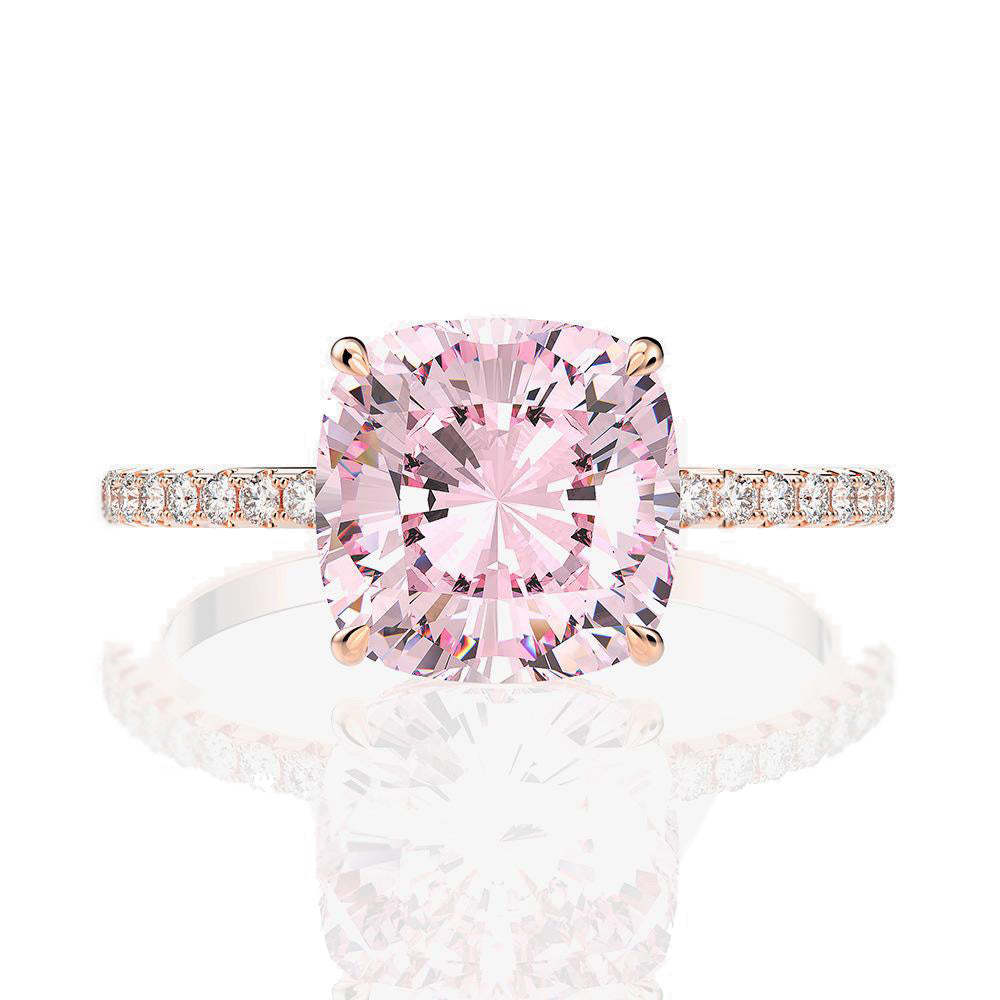 Cushion Cut Rose Quartz Gemstone Silver Ring