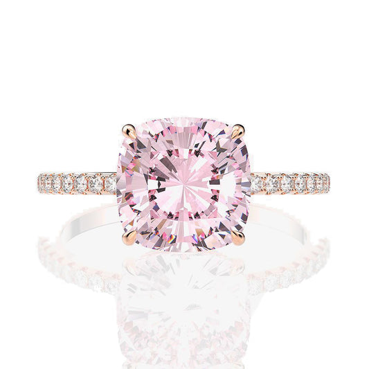 Cushion Cut Rose Quartz Gemstone Silver Ring