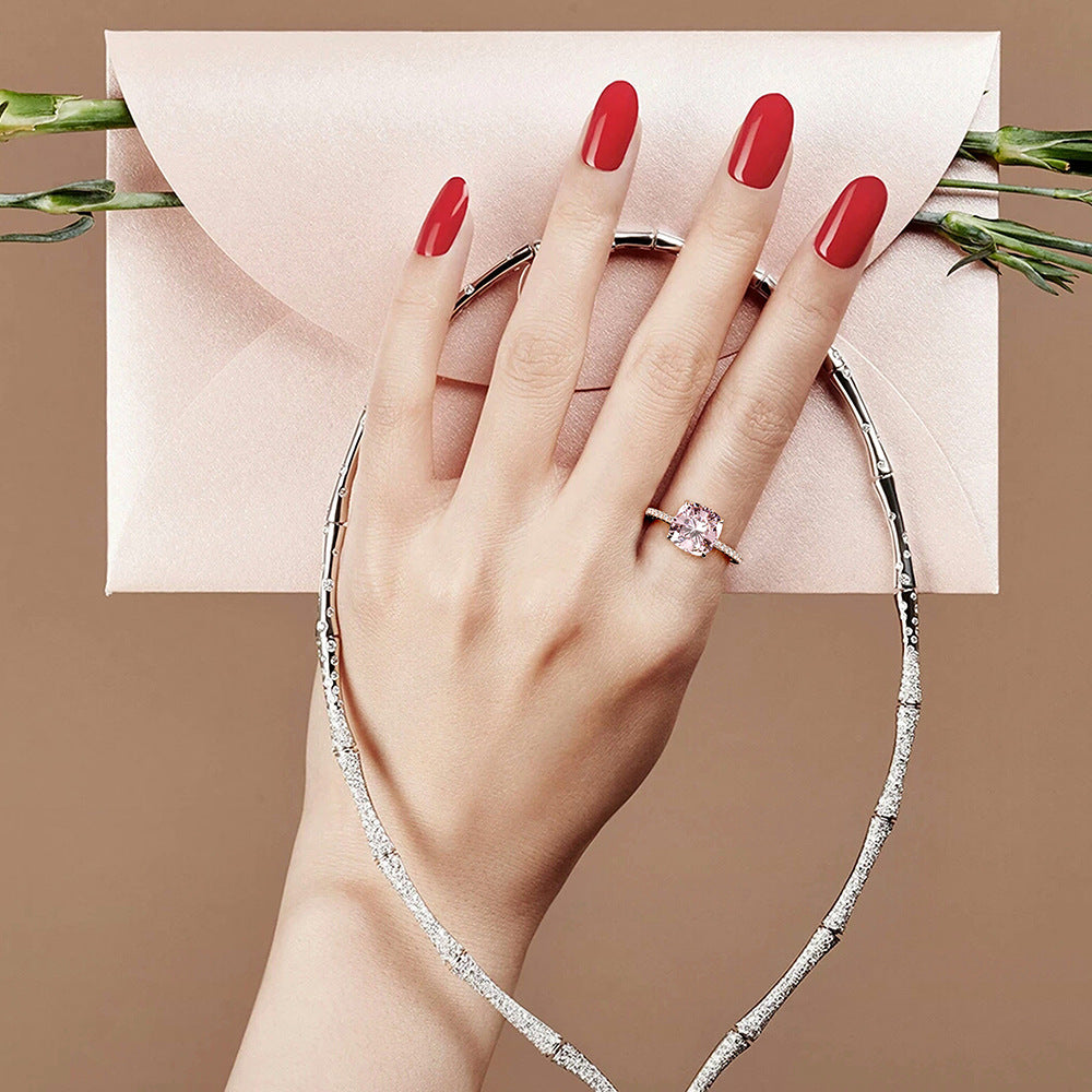 Cushion Cut Rose Quartz Gemstone Silver Ring