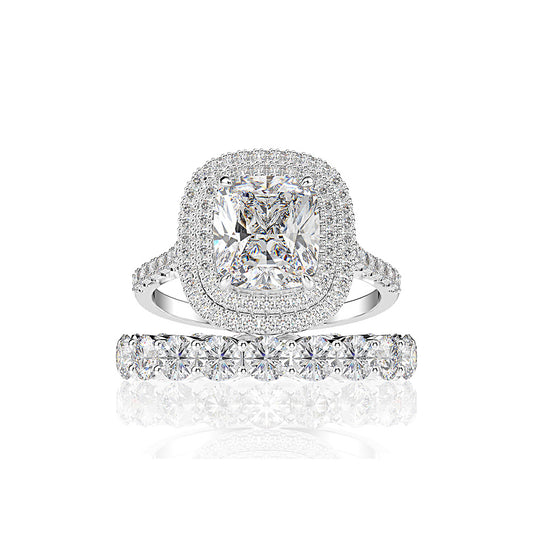 Cushion Cut Sterling Silver Enhancer Ring Set