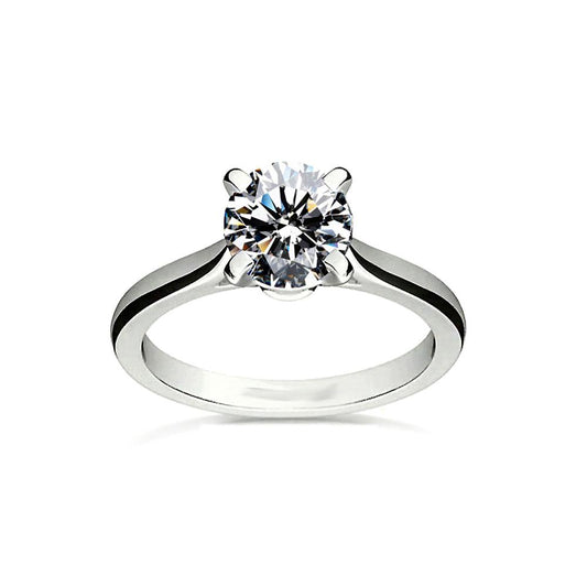 Classic Round Stone Four Prong Sterling Silver Ring