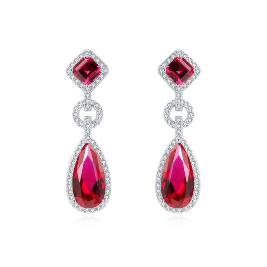 Drop-shaped Ruby Sterling Silver Earring