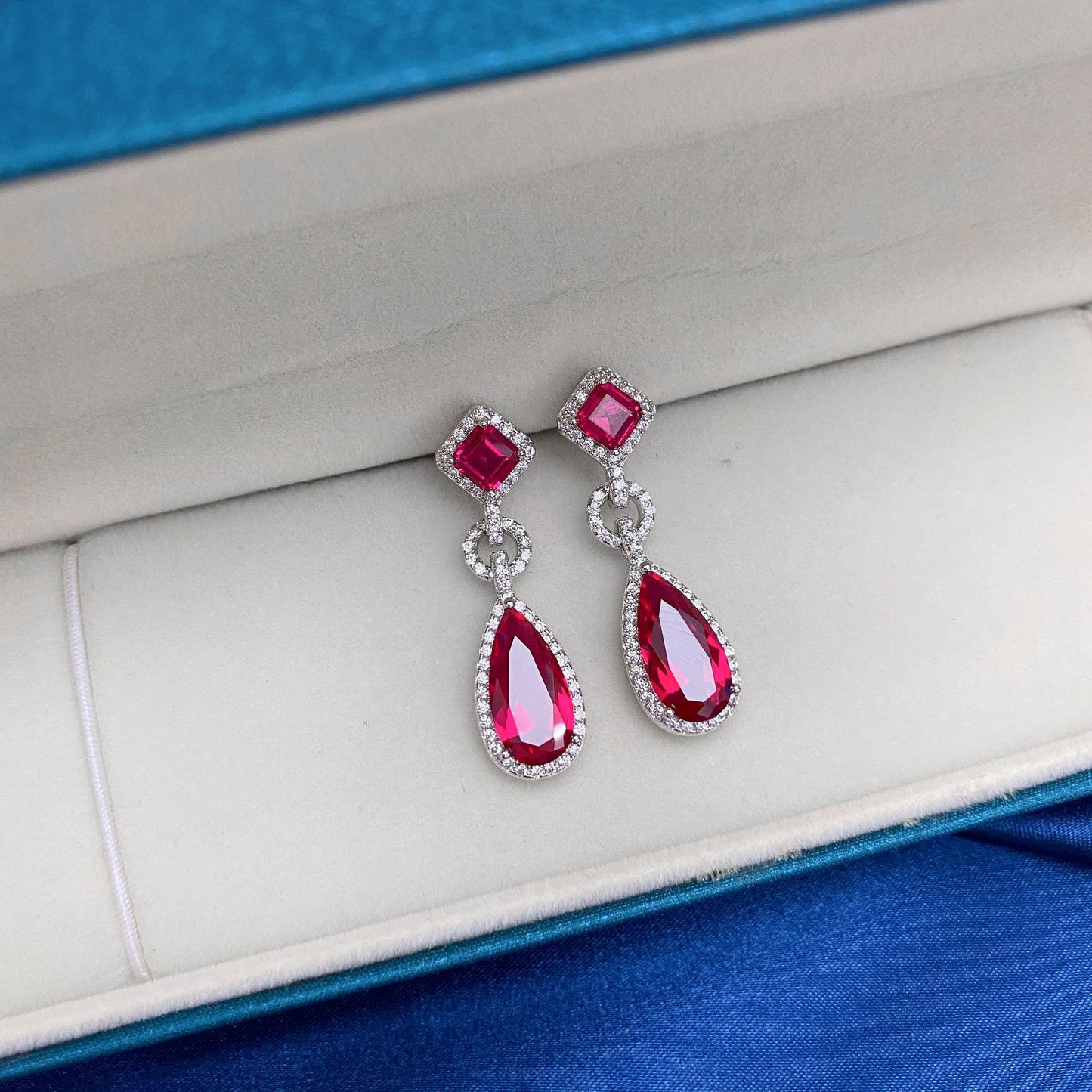 Drop-shaped Ruby Sterling Silver Earring