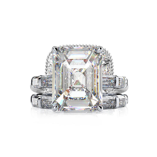 Emerald Cut 6 Carat Gemstone Silver Ring Set