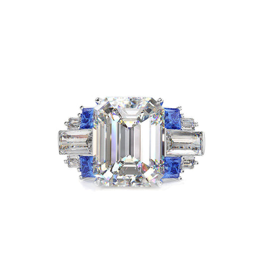 Emerald Cut Four Claw Sterling Silver Enhancer Ring