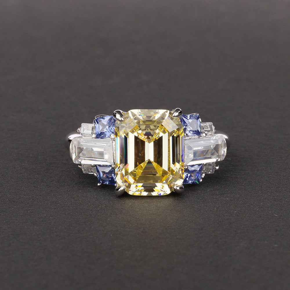 Emerald Cut Four Claw Sterling Silver Enhancer Ring