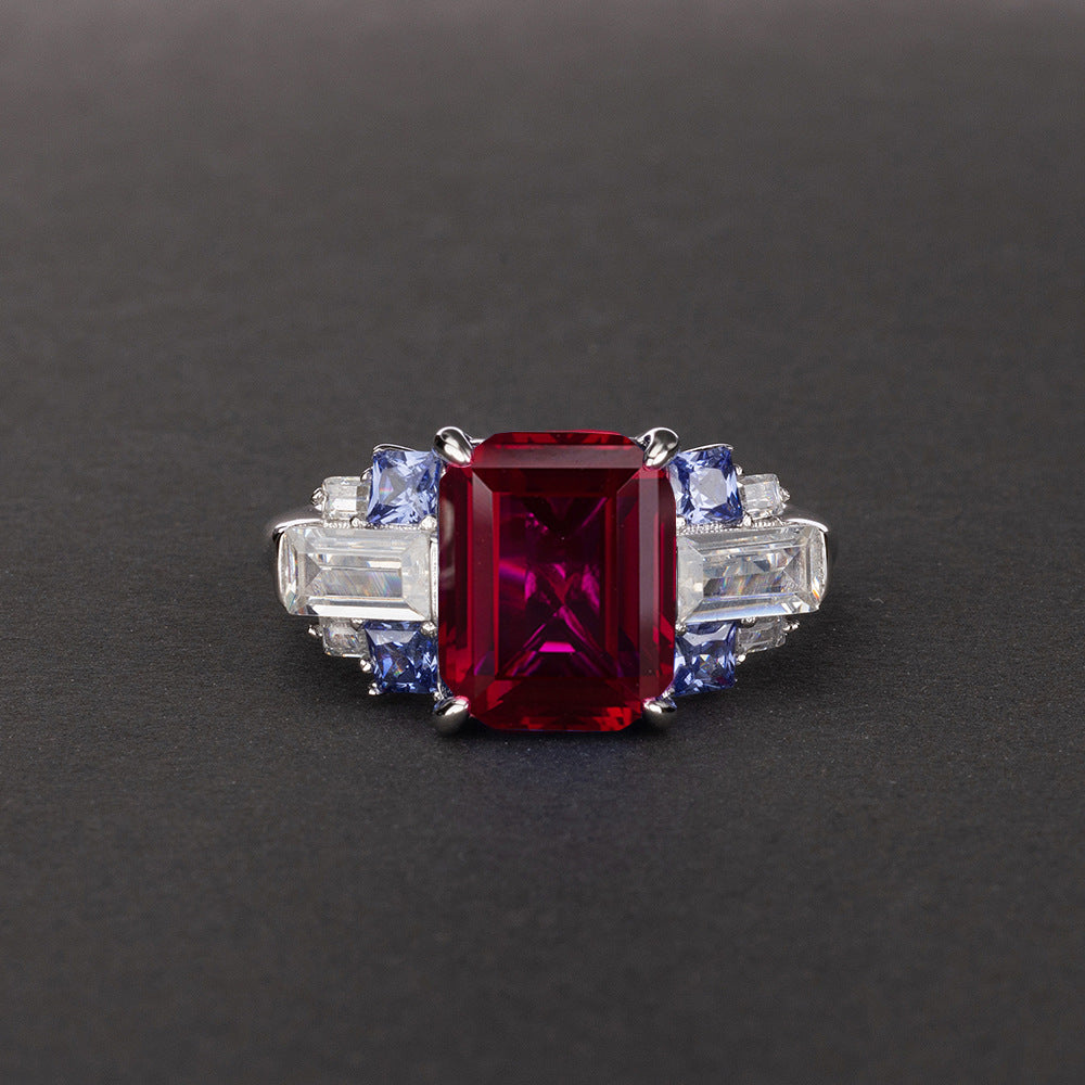 Emerald Cut Four Claw Sterling Silver Enhancer Ring