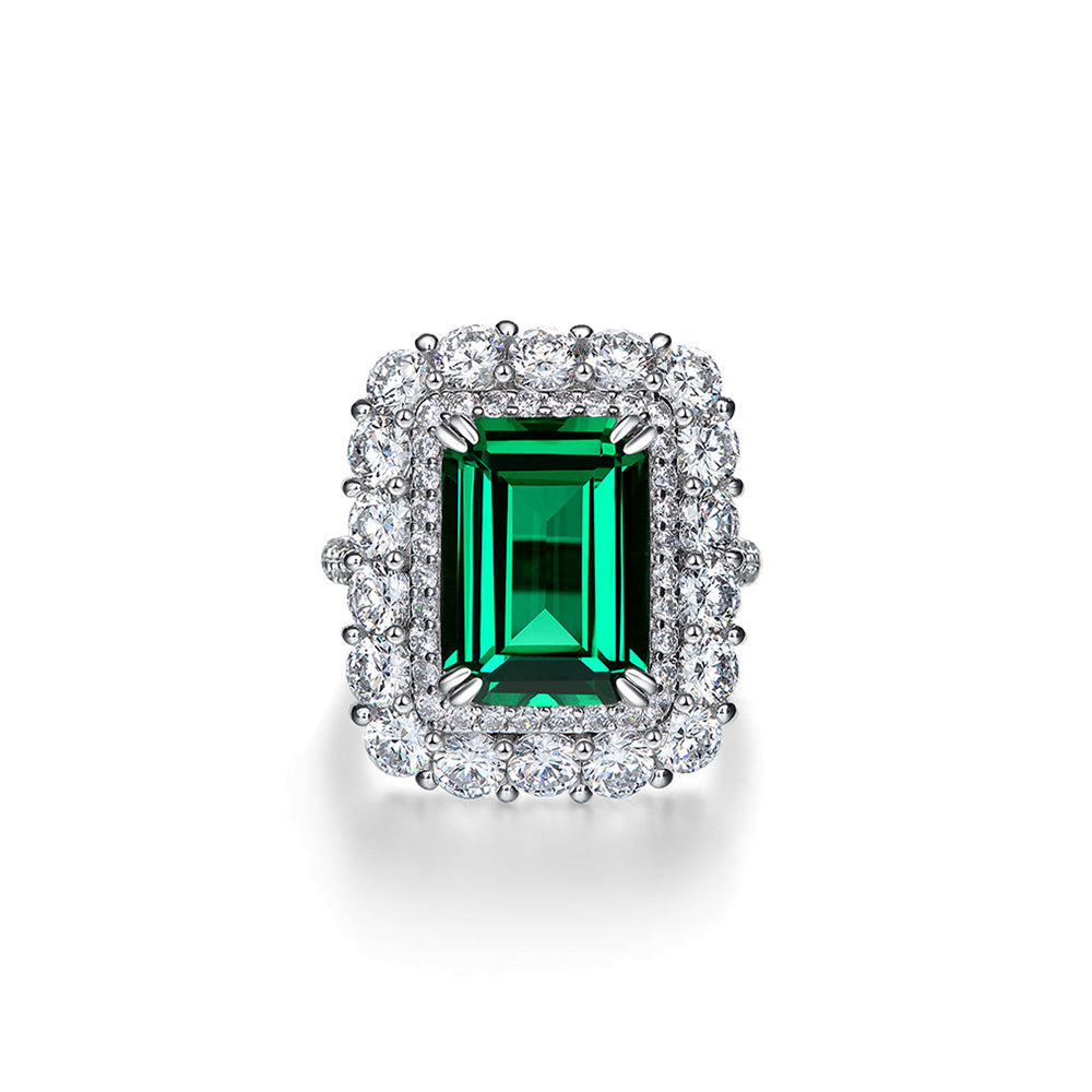 Emerald Cut Gemstone Vintage Style Silver Ring