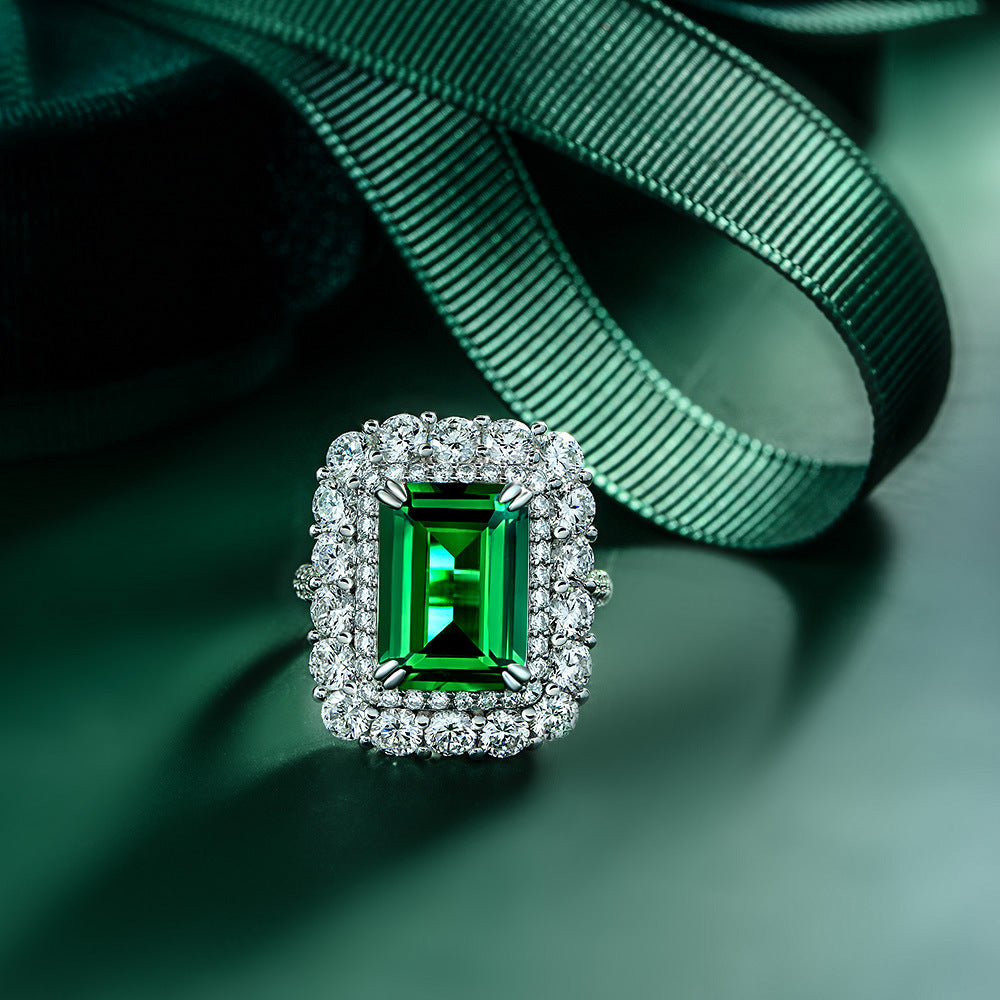 Emerald Cut Gemstone Vintage Style Silver Ring