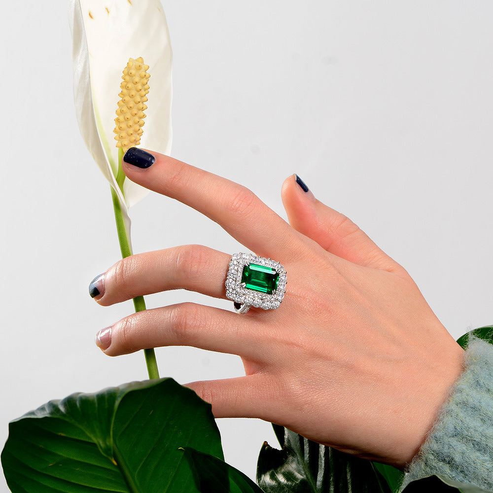 Emerald Cut Gemstone Vintage Style Silver Ring