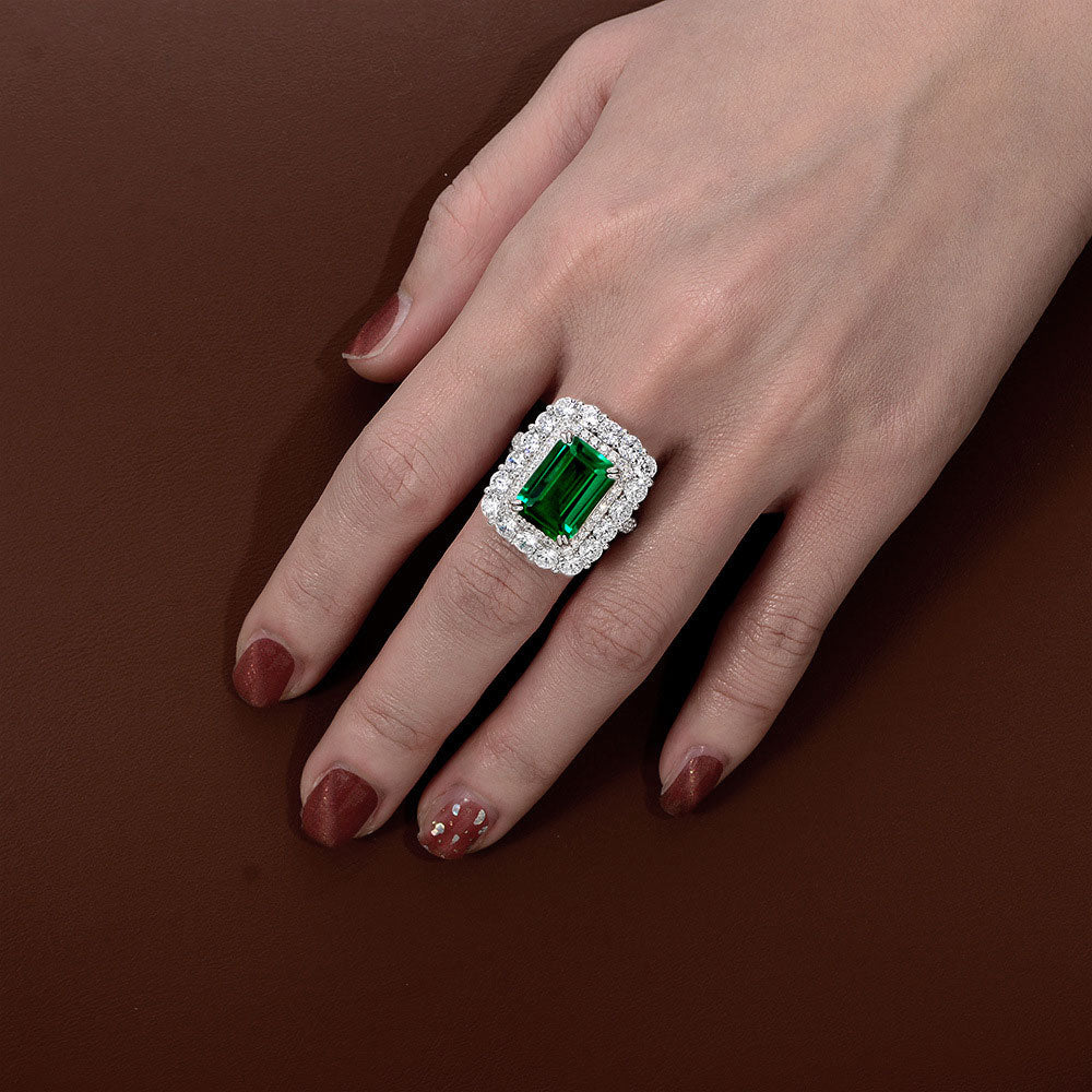 Emerald Cut Gemstone Vintage Style Silver Ring