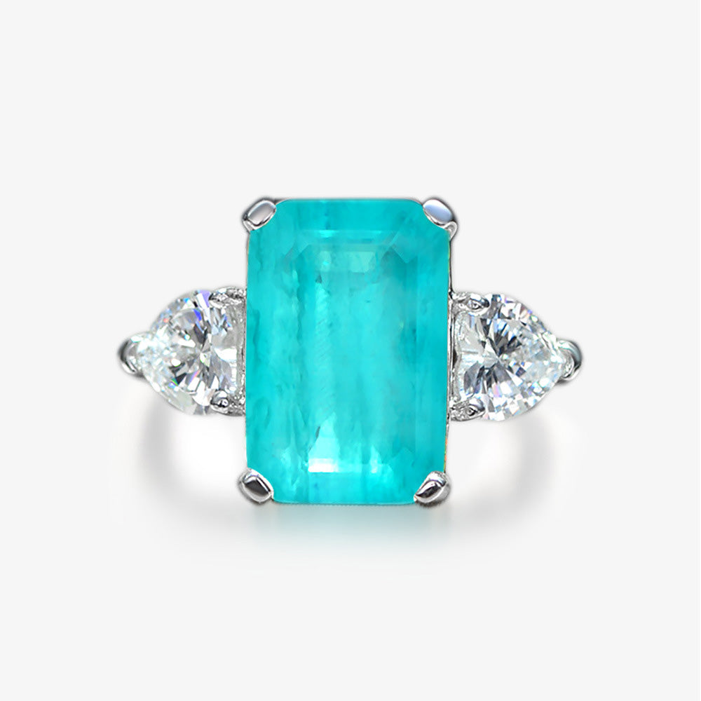 Emerald Cut Paraiba Stone Sterling Silver Ring