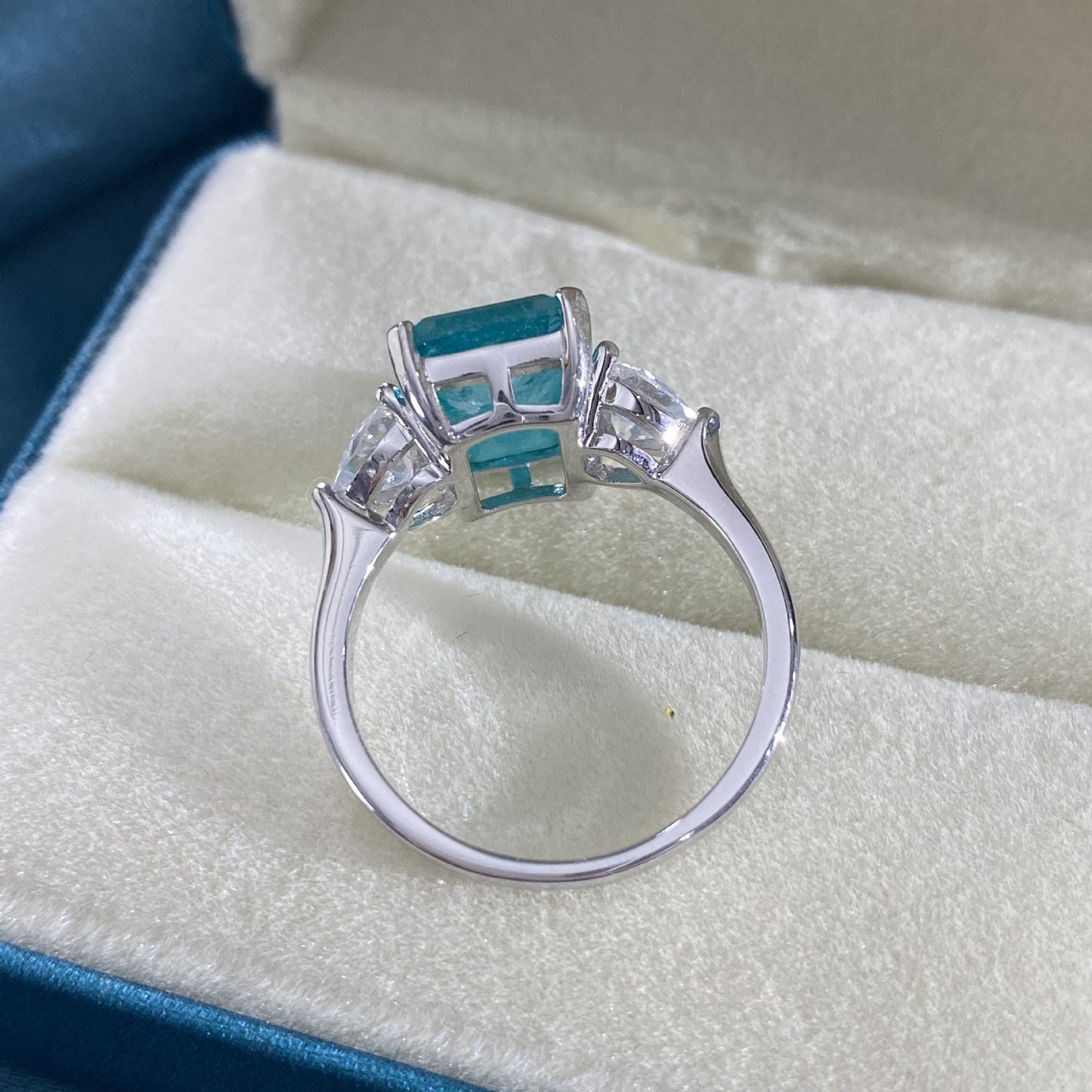 Emerald Cut Paraiba Stone Sterling Silver Ring