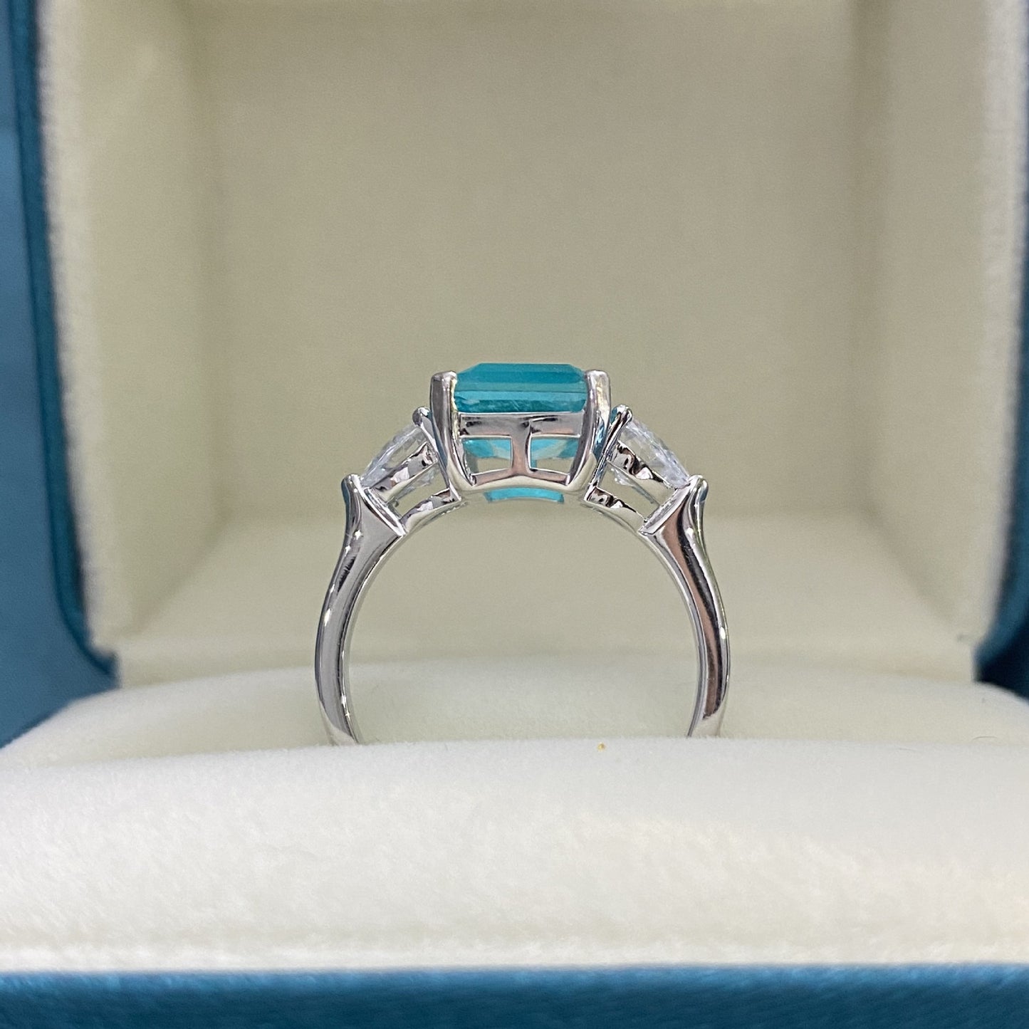 Emerald Cut Paraiba Stone Sterling Silver Ring