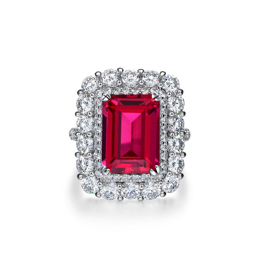 Emerald Cut Ruby Sterling Silver Enhancer Ring