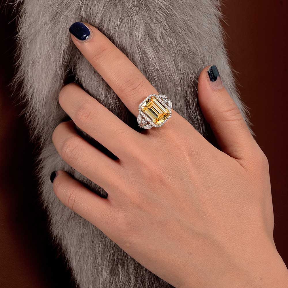 Emerald Cut Gemstone Rose Style Sterling Silver Ring