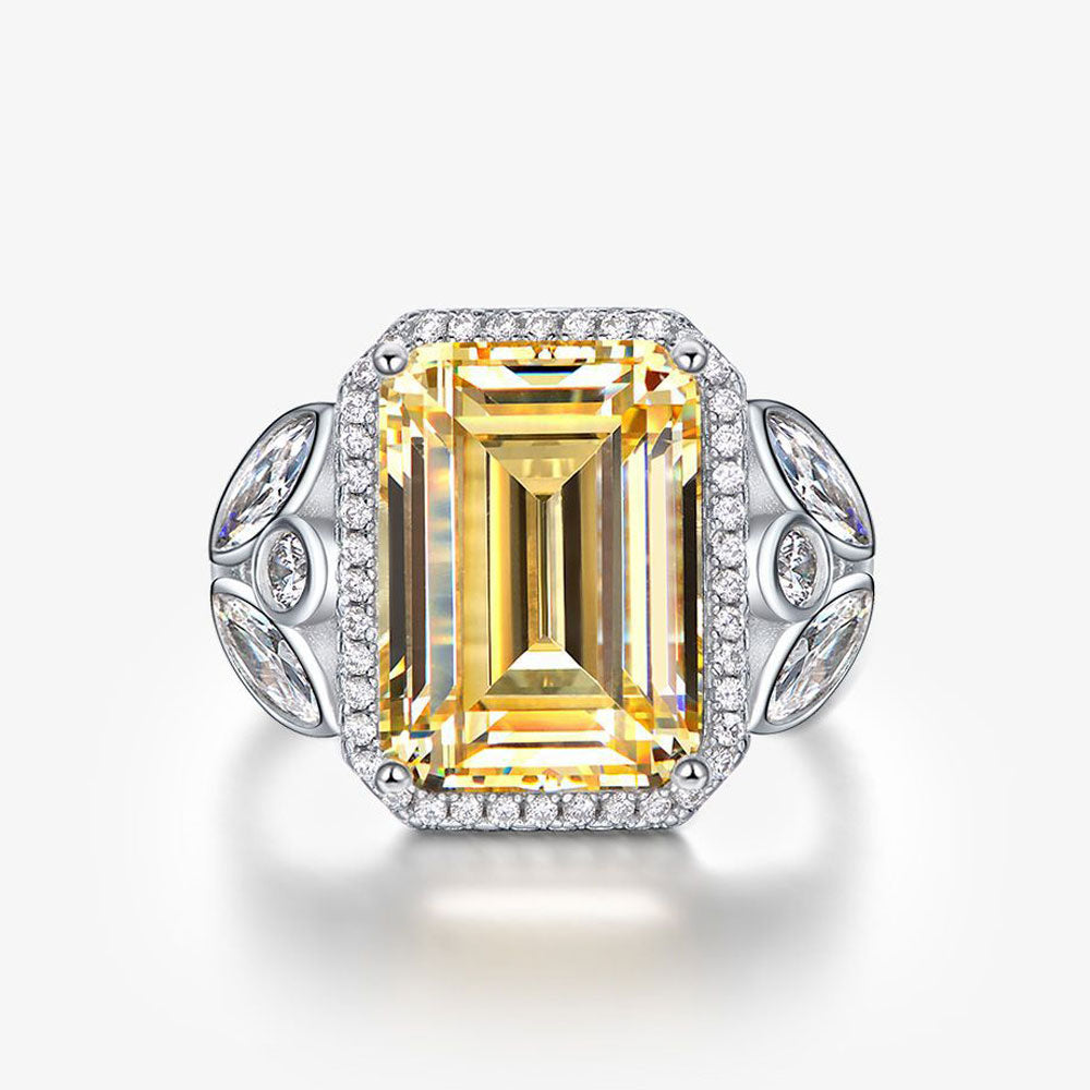 Emerald Cut Gemstone Rose Style Sterling Silver Ring