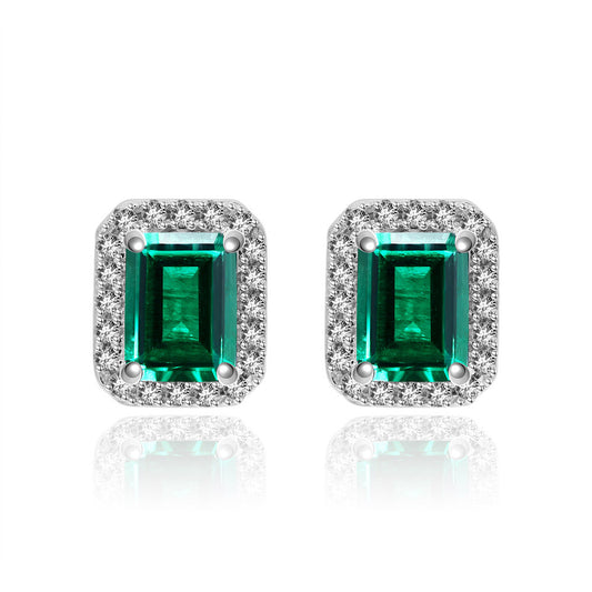 Emerald Gemstone Sterling Silver Ear Stud