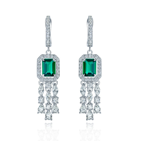 Emerald Gemstone Sterling Silver Tassel Earring